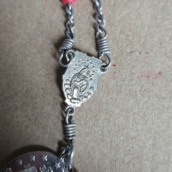 Red Beaded Rosary with Silver Toned Cross Unisex Medals Charms 2 Toned Reds - Picture 12 of 16